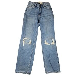 Abercrombie Kids Relaxed Straight Jeans 11/12 Distressed Knee Rips‎ Blue Denim